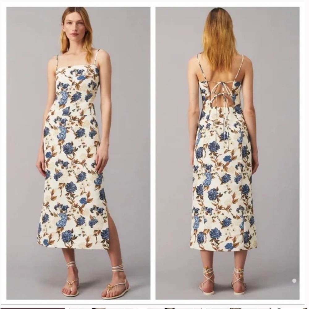 Tory Burch Cream Dress with Blue and Brown Floral Design